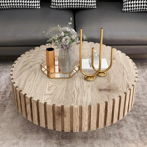 Miniatura 20 de KEVINSPACE Mesa de centro redonda de 35.43 pulgadas para sala de estar, pedestal de madera redonda, mesa de centro para sala, mesa de centro