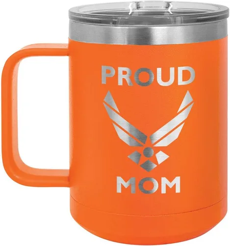 Miniatura 7 de PROUD AIR FORCE MOM BLACK Taza de café de 15 oz con tapa deslizante Taza de café de viaje aislada Ideas de regalo del día de la madre de hijo