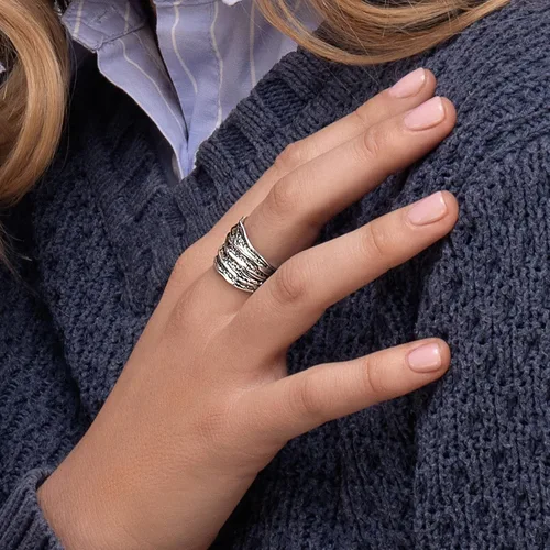 Miniatura 2 de JEAN RACHEL JEWELRY Anillo de plata de ley 925, diseño vintage con textura oxidada, hipoalergénico, sin níquel ni plomo, colección de diseñador