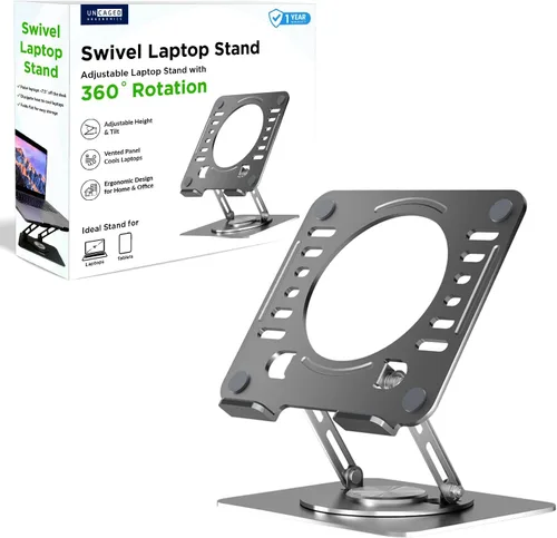 Miniatura 10 de Uncaged Ergonomics Soporte giratorio para computadora portátil, soporte ajustable para iPad para escritorio con rotación de 360°, soporte portátil