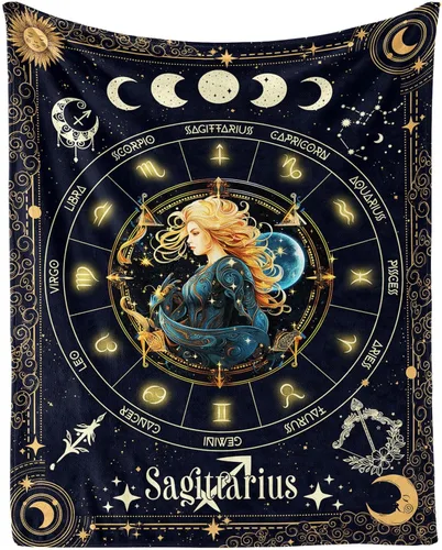 Miniatura 30 de Manta del Zodiaco Acuario para Niños y Niñas, Diseño Temático de Astrología Secreta Impreso, Mantas de Tiro para Niños, Regazo, Silla, Manta Suave