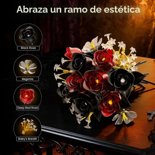 Miniatura 5 de Juego de construcción de ramo de rosas para adultos, regalos para mujeres, adolescentes, parejas, mamá, esposa, novia, colección de botánicos