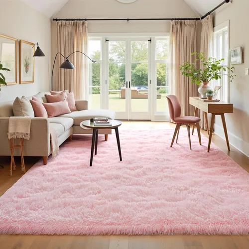 Miniatura 4 de Keeko Alfombras de área de color rosa esponjosas para dormitorio, habitación de niñas, 4 x 5.3 pies, bonita alfombra de pelo largo para habitación