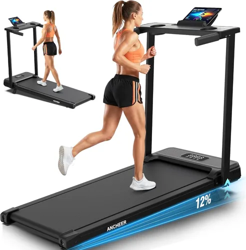 Miniatura 16 de FUNMILY Caminadora inclinada de 3.5 HP con escritorio y barra de asa, resistente capacidad de peso de 350 libras, cinta de correr portátil