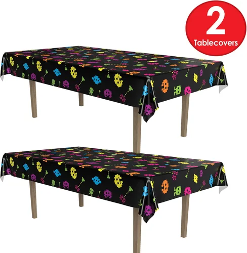 Miniatura 3 de Beistle Mantel rectangular de plástico de los años 80, 54 x 108 pulgadas, 2 piezas, mantel rectangular de plástico, manteles para fiestas