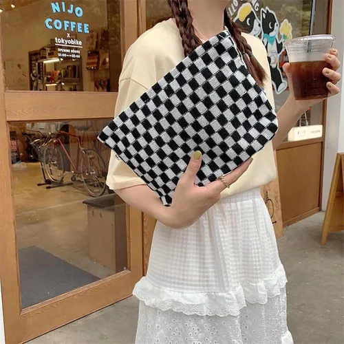 Miniatura 2 de Lindo bolso de maquillaje a cuadros Y2k para mujer
