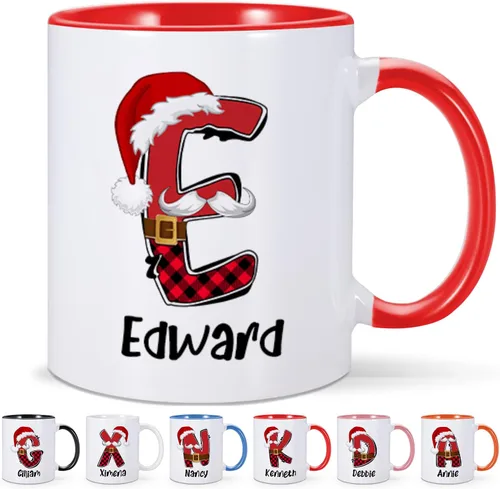 Tazas de Navidad personalizadas, taza de café de Navidad personalizada con nombre inicial, taza de cacao caliente personalizada para niños, tazas de