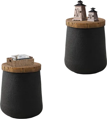 Miniatura 11 de HOMPUS Mesa auxiliar de hormigón para exteriores, moderna mesa auxiliar con pedestal cilíndrico, decoración del hogar pequeña con parte superior