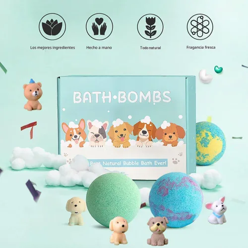 Miniatura 6 de Bombas de baño para niños con sorpresa interior para niñas, niños y bebés, paquete de 20 bombas de baño orgánicas para niños con muñecos de cachorro