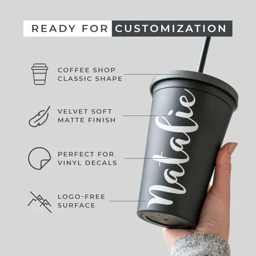 Miniatura 4 de STRATA CUPS Vasos clásicos negros con tapas (paquete de 12) – Vasos acrílicos de colores de 16 onzas con tapas y pajillas, vasos a granel