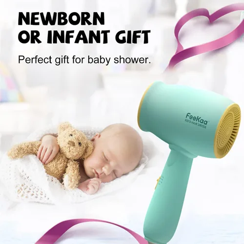 Miniatura 6 de Feekaa Secador de pelo para niños, calor suave de bajo ruido para la piel de los niños, regalo para cumpleaños de niños, Navidad, amarillo-verde