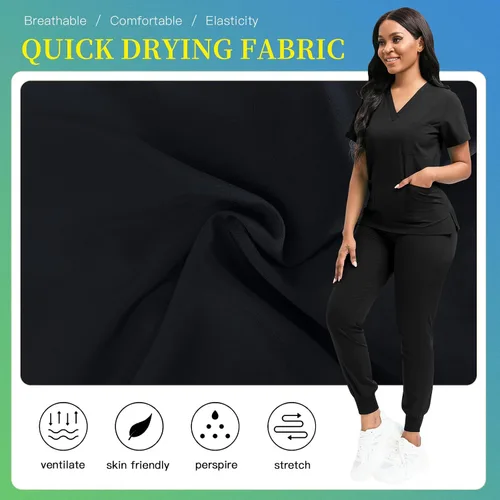 Miniatura 6 de niaahinn Conjunto de ropa quirúrgica clásica con cuello en V y pantalón deportivo de yoga, uniforme médico de enfermería