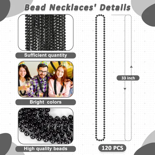 Miniatura 2 de Huskein 120 accesorios de Mardi Gras, collar de cuentas de 33 pulgadas, cuentas de Mardi Gras, collar de cuentas negras, cuentas a granel para Negro