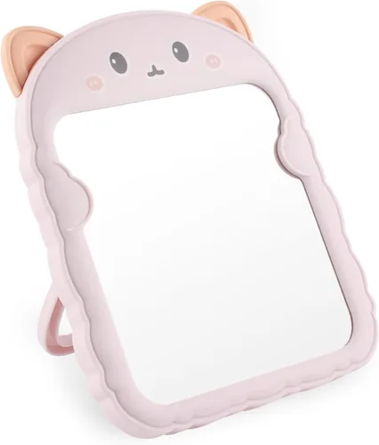 TBWHL Bonito espejo de escritorio de dibujos animados con gato para escritorio, espejo de escritorio con soporte para niñas, niños, espejo colgante
