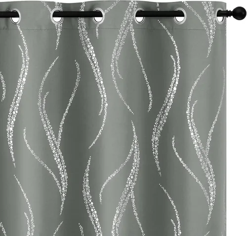 Yakamok Cortinas opacas de 95 pulgadas de largo para sala de estar, con aislamiento térmico, patrón de línea ondulada plateada, patrón de puntos,