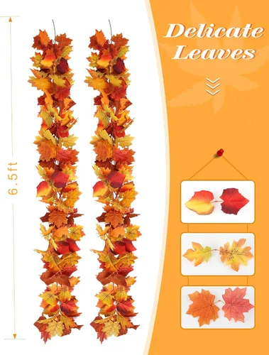 Miniatura 3 de joyhalo Paquete de 5 guirnaldas de hojas de otoño para el hogar, guirnalda de hojas de arce, vid al aire libre, decoración de otoño para porche