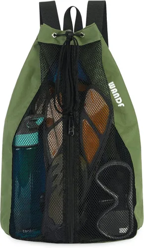 Miniatura 17 de WANDF Bolsa de Natación Mochila de Malla con Cordón Mochila de Playa para Natación, Gimnasio y Equipo de Entrenamiento Verde Fluorescente