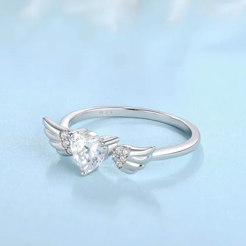Miniatura 4 de STARCHENIE Anillo de compromiso de plata de ley 925 con forma de corazón y alas de ángel para mujer, talla 5-10
