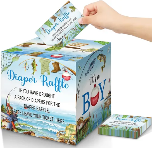 Miniatura 24 de Teling 51 boletos para rifas de pañales con caja de tarjetas, decoración de baby shower, caja de soporte para baby shower, para fiesta de rifas