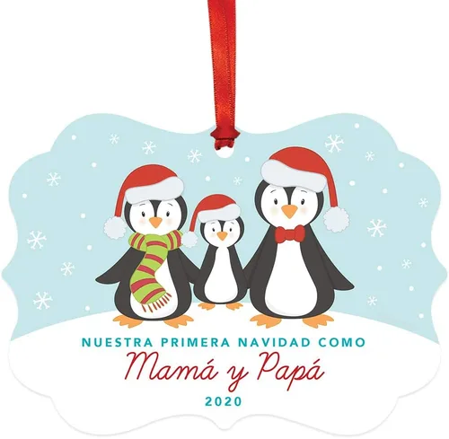Miniatura 14 de Andaz Press Adorno de recuerdo de Navidad con marco de fantasía de familia española, Nuestra Primera Navidad Como UNA Familia De Tres 2024, Familia