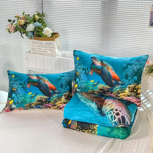 Miniatura 7 de CVHOUSE - Juego de ropa de cama de tortuga marina, edredón individual de tortuga marina, juego de edredón de playa de océano para niños y niñas, A4