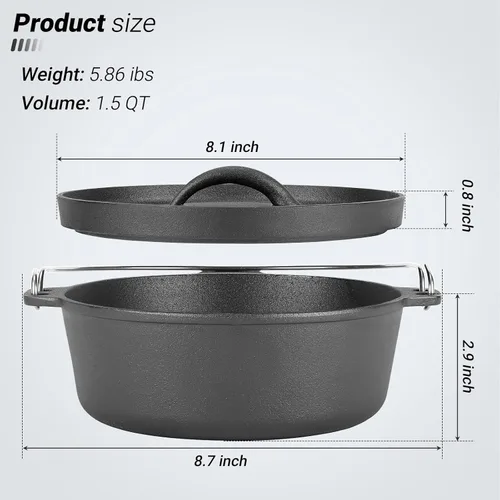 Miniatura 2 de Northriver Casting Olla de Horno Holandés de Hierro Fundido con Tapa, para Platos Pequeños, Guarniciones, Juego de Utensilios de Cocina de Camping