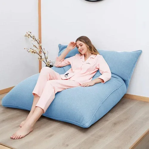 Miniatura 6 de Sofá cama de puf perezoso amarillo de 43.3 x 55.1 in, tela extraíble y lavable, estilo minimalista moderno