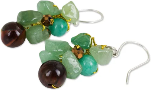 Miniatura 2 de NOVICA Plata de ley 925Ojo de Tigre y piedra de cuarzo Cluster arete, "Chiang Mai Melody