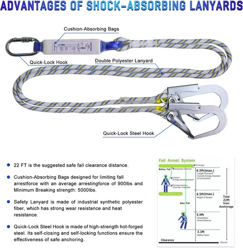 Miniatura 3 de Kit de protección contra caídas de arnés de seguridad con cordón de absorción de golpes, arneses de trabajo para techos, arnés de seguridad