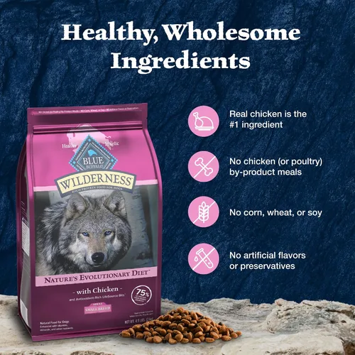Miniatura 6 de Blue Buffalo Wilderness - Comida seca natural alta en proteínas para perros adultos de raza pequeña, receta de pollo, bolsa de 13 libras