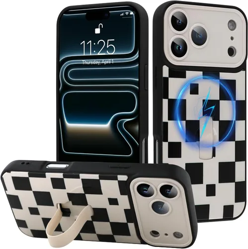 Miniatura 48 de Funda diseñada para iPhone 17 Pro Max con soporte plegable y correa para dedos, bonito patrón de lazo de corazón de flor rosa para mujeres y niñas
