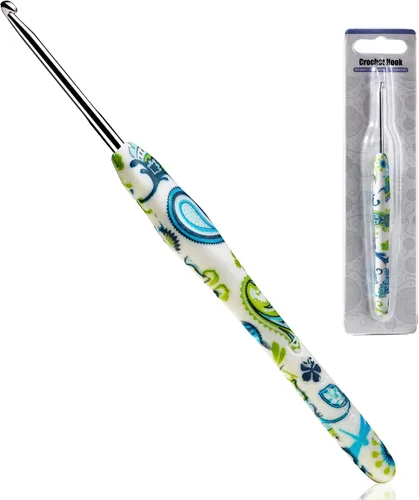 Miniatura 20 de 2.25mm Gancho de Ganchillo Looen, Mango Ergonómico para Manos Artríticas, Agujas de Tejer de Goma Suave Extra Largas para Principiantes de Crochet