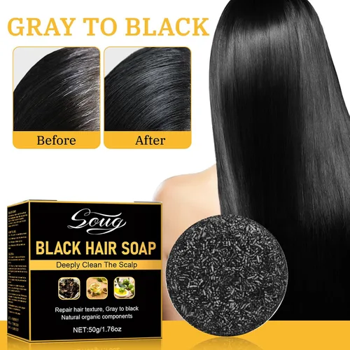 Miniatura 2 de Gray Hair Reverse - Barra de champú unisex, 2 piezas de jabón negro para limpieza profunda, jabón para oscurecer el cabello para hombres y mujeres