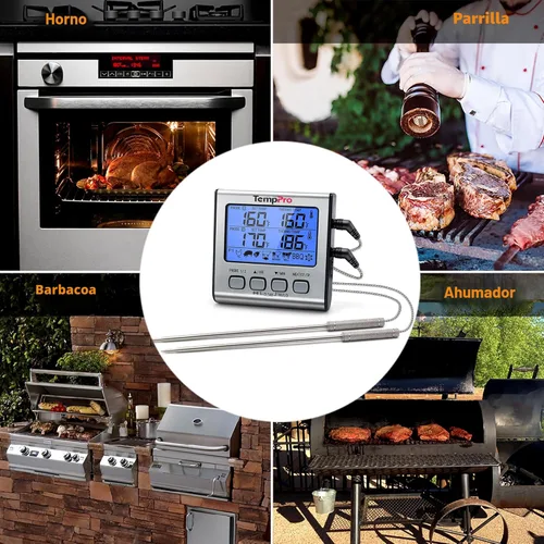 Miniatura 8 de Termómetro digital ThermoPro TP17 de doble sonda para cocinar carne, gran pantalla retroiluminada LCD, termómetro con temporizador para ahumador