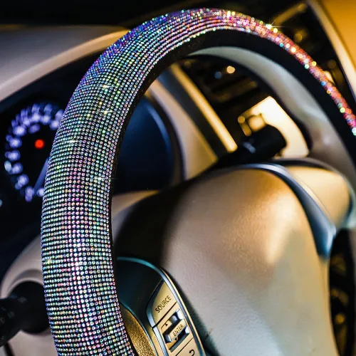 Miniatura 4 de Carwales - Funda para volante de coche con brillantes para mujeres y niñas, 15 pulgadas, universal, de diamantes de imitación de cristal colorido