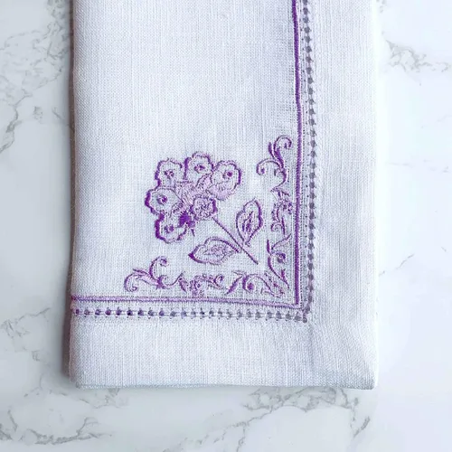 Miniatura 4 de s Signature Kitchen Collection - Juego de servilletas de lino blanco con bordado floral multicolor y punto de vainica