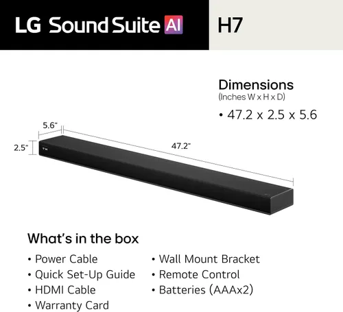 Miniatura 11 de LG Barra de sonido Sound Suite H7 – Audio espacial de 9.1.6 canales con Dolby Atmos FlexConnect inalámbrico – Procesador AI α11 Gen 3, ampliable