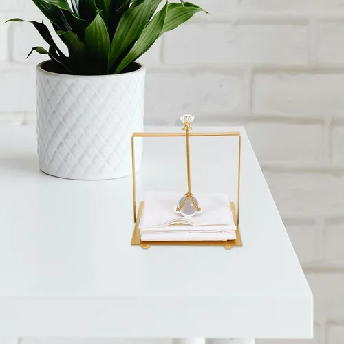 Miniatura 5 de KESYOO Metal Napkin Holder with Weighted Arm and Lift Handle, Modern Square Decorative Tissue Holder for Kitchen and Dining Table, Portable Gold