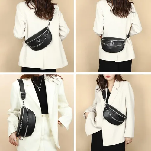 Miniatura 7 de Riñoneras de moda para mujer, Sightor - Riñonera pequeña cruzada de cuero, Negro -, Moda