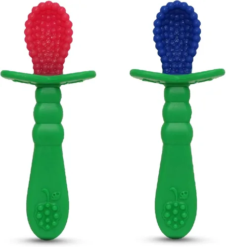 RaZbaby RaZberry - Cuchara (2 unidades), silicona multitextura para agarre y comodidad durante la alimentación, perfecta para entrenamiento de
