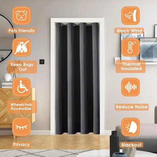 Miniatura 2 de ChrisDowa Cortinas Opacas para Puertas de Entrada para Privacidad, Cortinas con Ojales para Puerta de Armario de Dormitorio, Cubierta Temporal