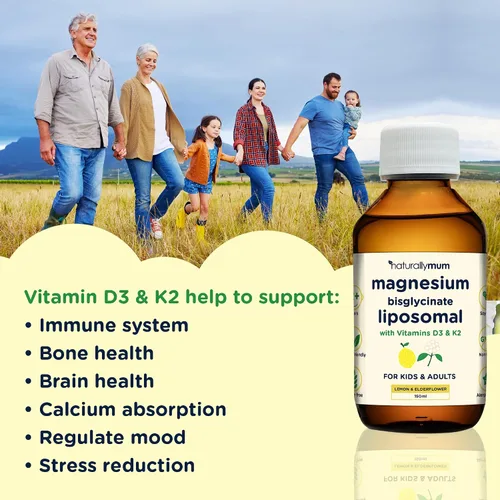Miniatura 4 de Liposomal de magnesio con vitaminas D3 y K2 Bisglicinato de magnesio para niños y adultos Suplemento líquido altamente absorbente Sabor a