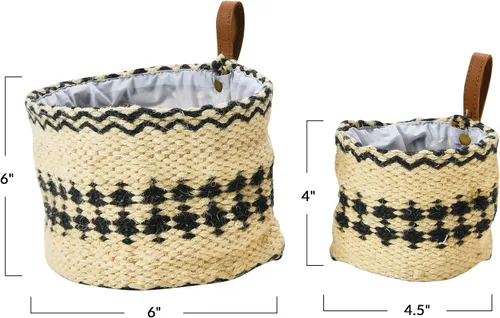 Miniatura 7 de Main + Mesa Cestas tejidas de yute con forro, negro/crema, juego de 2 tamaños