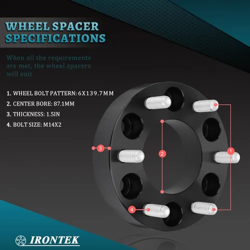 Miniatura 71 de IRONTEK Espaciadores de rueda de 2 pulgadas de 0.236 x 5.315 in para F150 (orificio de cubo de 3.429 in, pernos M14x2) 0.236x5.315 in a 0.236x5.315
