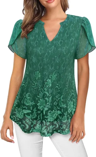 Miniatura 2 de Bebonnie Blusas de verano con volantes de manga corta para mujer, blusas elegantes florales