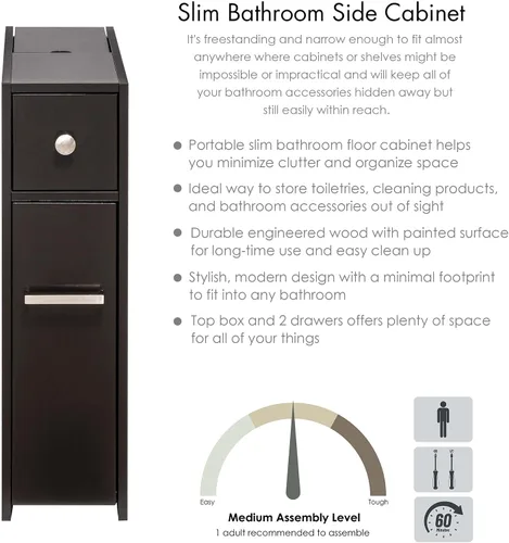 Miniatura 7 de Spirich - Gabinete delgado de almacenamiento para baño, soporte independiente para papel higiénico, gabinete de baño con cajón deslizable
