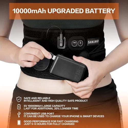 Miniatura 5 de Soporte de espalda calentado para mujeres con dolor de espalda baja, almohadilla térmica inalámbrica recargable de 5 V 10000 mAh masajeador