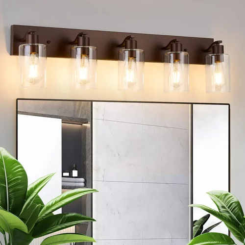 Miniatura 15 de 2 Luces de Iluminación para Baño, Accesorios de Iluminación de Tocador en Bronce Cepillado con Soporte de Vidrio Transparente de 33cm, Lámparas