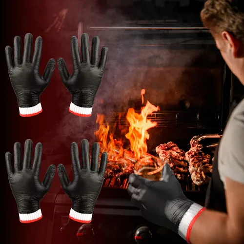 Miniatura 4 de Janmercy Kit de 200 guantes desechables de nitrilo para barbacoa con 8 forros de algodón lavables de 5 mil para asar a la parrilla, cocinar guantes