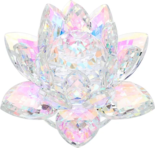 Miniatura 9 de OwnMy Figuras de flor de loto de cristal brillante de 3 pulgadas, adorno decorativo de flor de loto, decoración de loto Feng Shui, pisapapeles